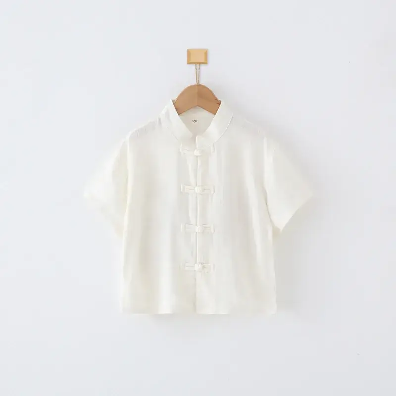 White Cross Collar Hanfu Shirt for Girls