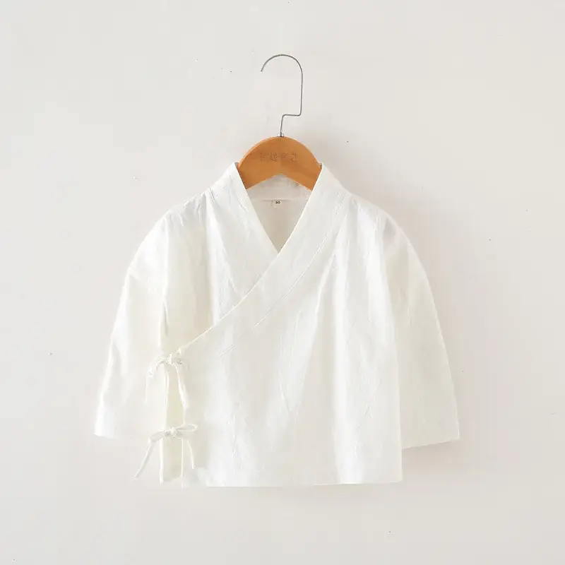 White Cross Collar Hanfu Shirt for Girls — feature 13