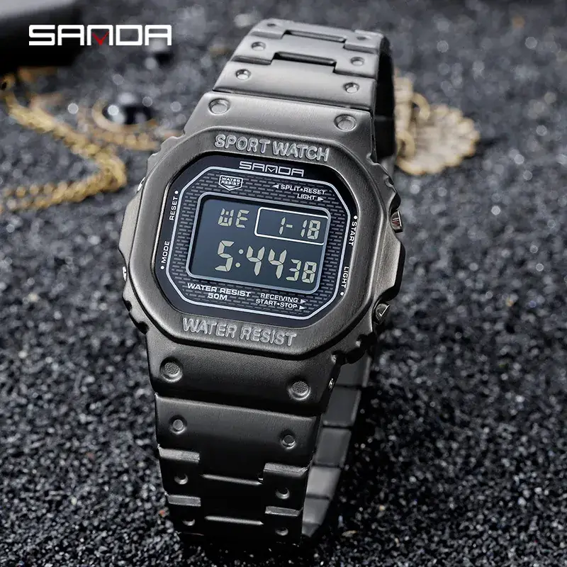 Sanda Men's Black Digital Sports Watch Water Resistant - Image 5