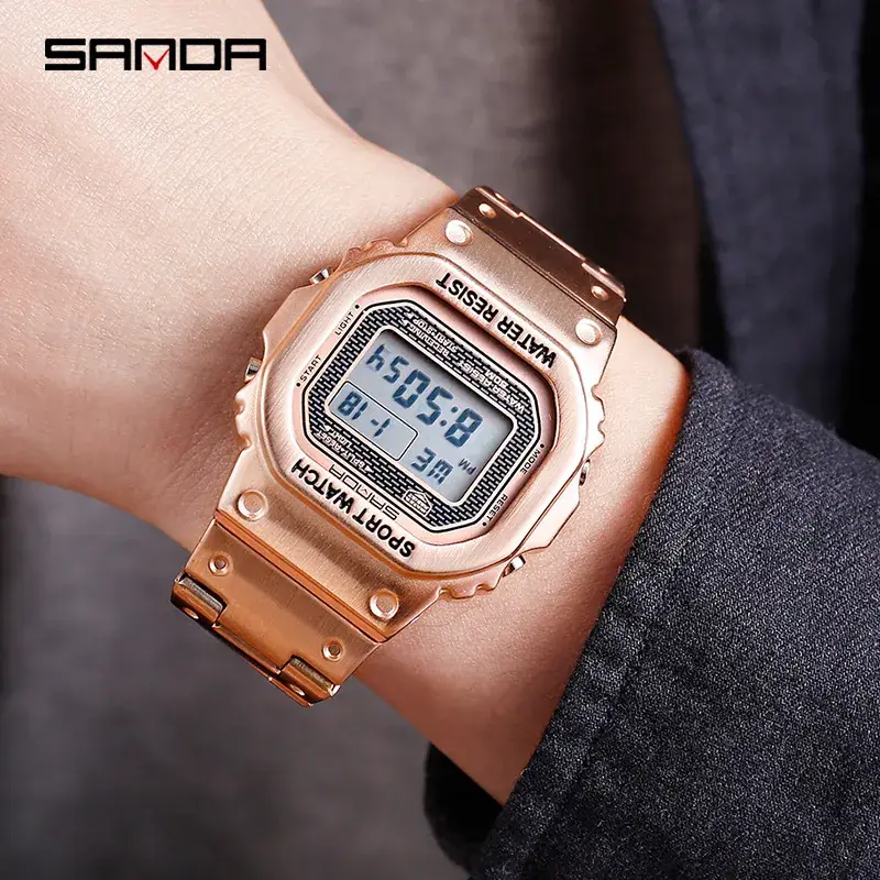 Sanda Men's Black Digital Sports Watch Water Resistant - Image 2