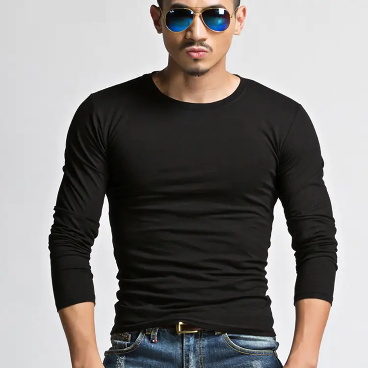 2022 Men Navy Long Sleeve T-Shirt Round Neck - Image 3