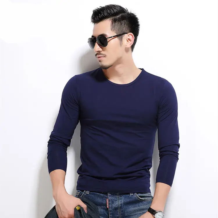 2022 Men Navy Long Sleeve T-Shirt Round Neck - Image 5