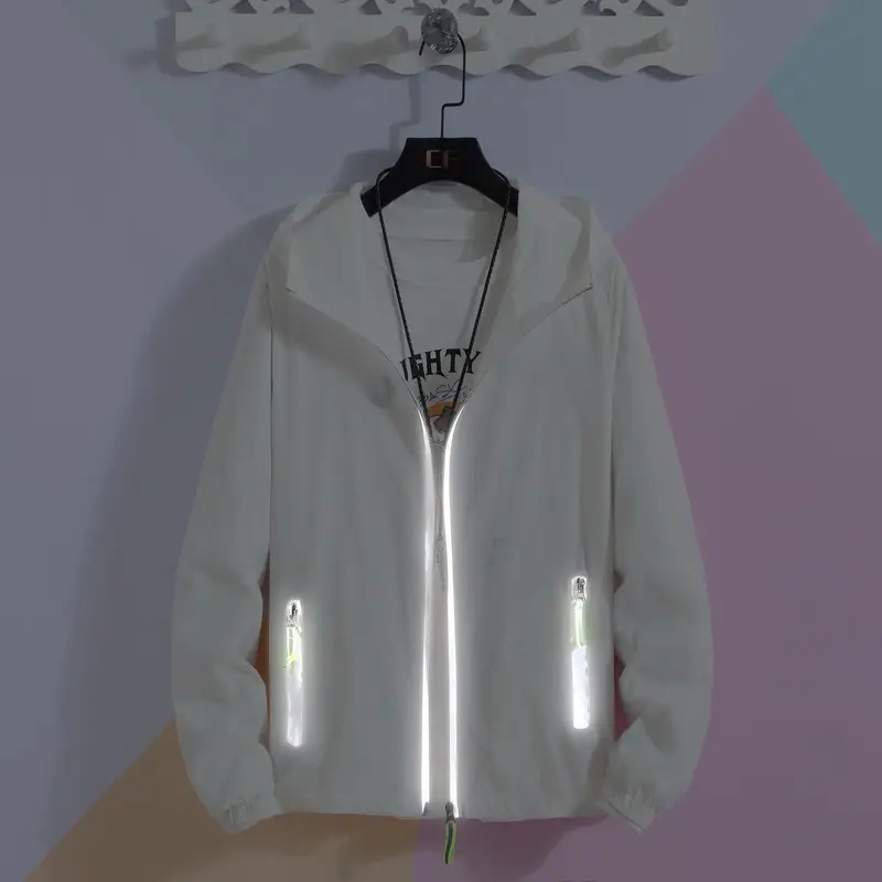 Men's White Reflective Zipper Hoodie Large - Image 11