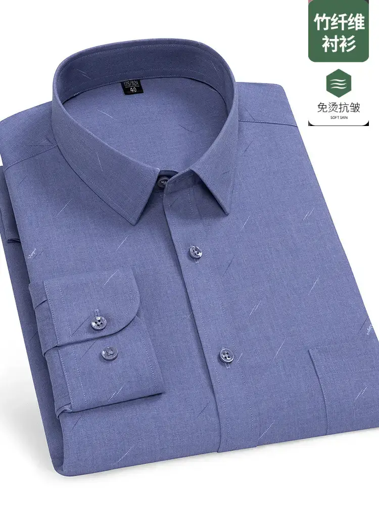 Cotton Thin Blue Long Sleeve Shirt Old Men - Image 28