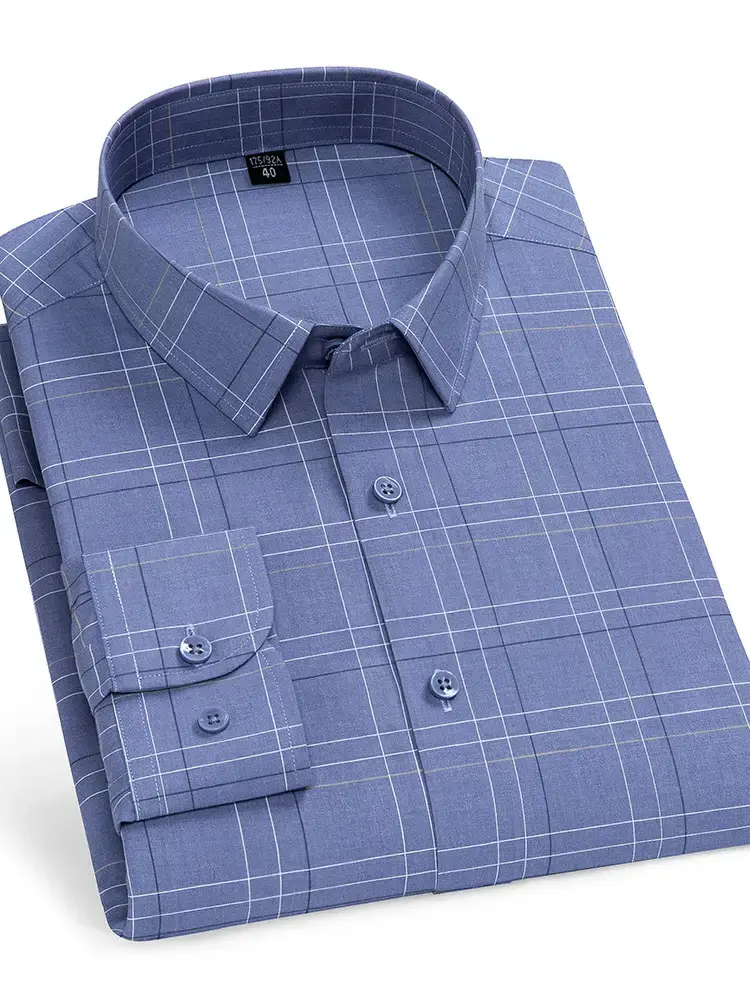 Cotton Thin Blue Long Sleeve Shirt Old Men - Image 30