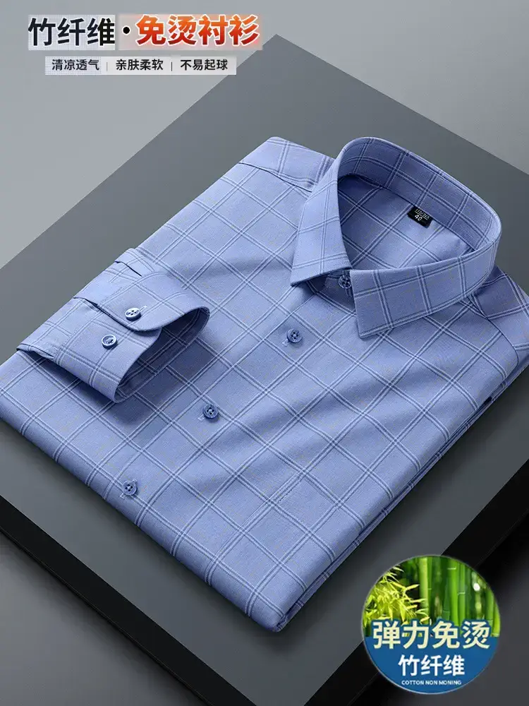 Cotton Thin Blue Long Sleeve Shirt Old Men - Image 31
