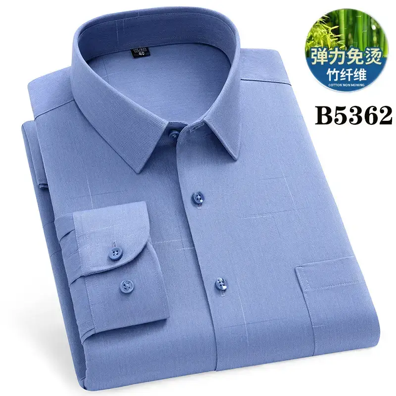 Cotton Thin Blue Long Sleeve Shirt Old Men - Image 2