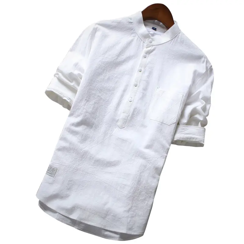 Men Light Blue Seven-Piece Cotton Shirt