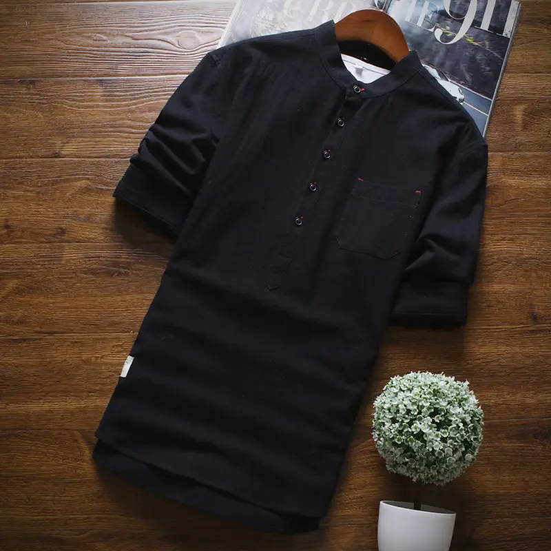 Men Light Blue Seven-Piece Cotton Shirt