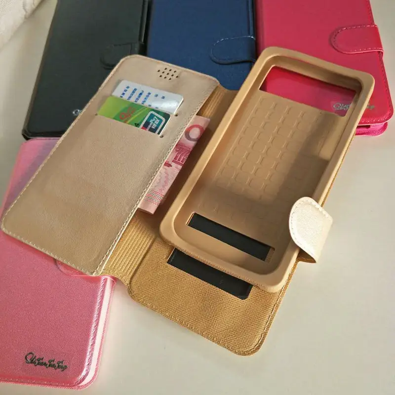 Blue Denim Leather Push-Pull Mobile Phone Wallet