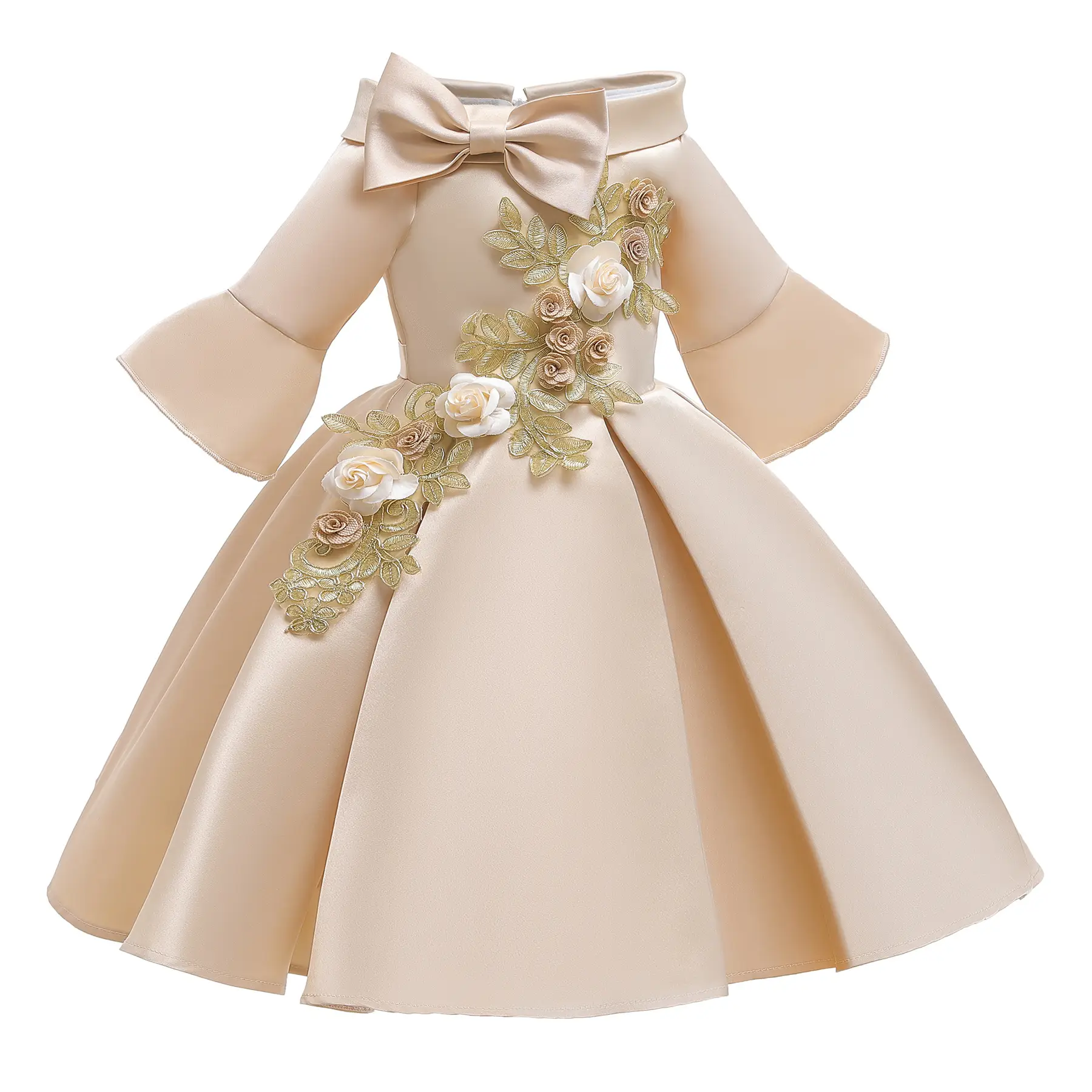 Pink Flared Sleeve Dress for Girls Evening Wear