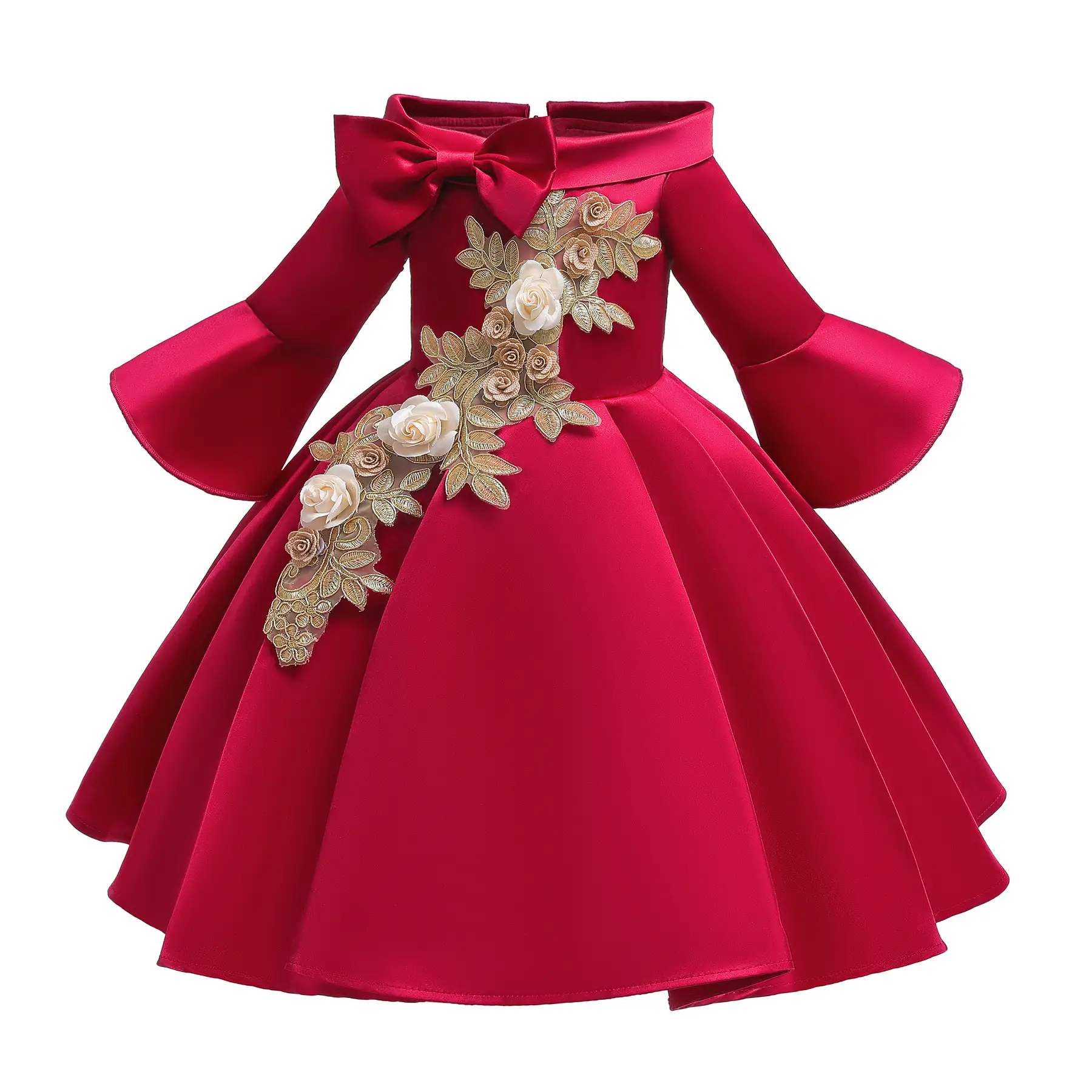 Pink Flared Sleeve Dress for Girls Evening Wear