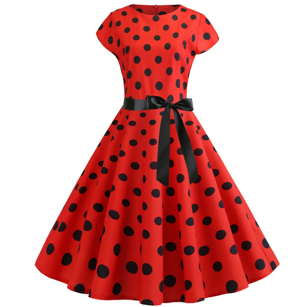 Women Summer Floral Belted Swing Dress White Red