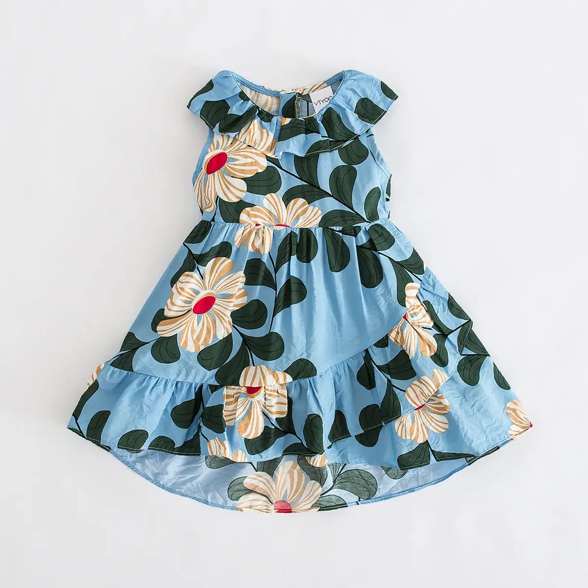 2020 Girls' Printed Sleeveless Summer Dress Blue Floral - Image 6