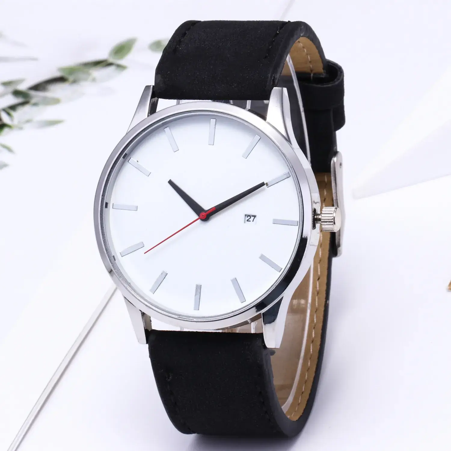 Men's Quartz Watch Matte Belt Large Dial White - Image 11