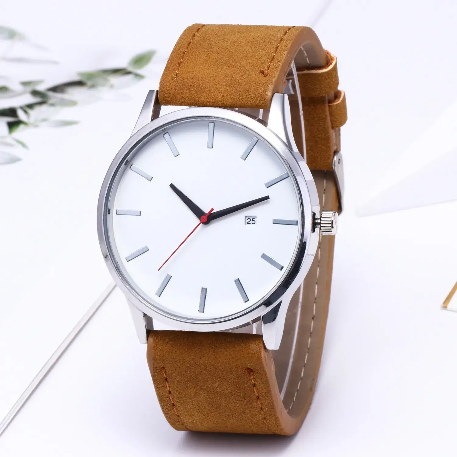 Men's Quartz Watch Matte Belt Large Dial White - Image 4