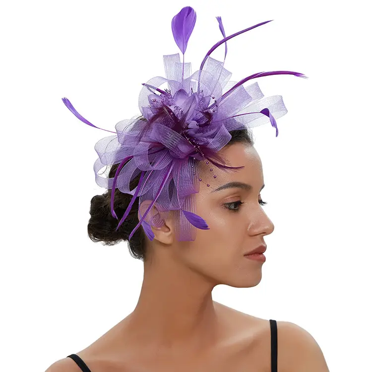 Blue Mesh Feather Hair Hoop for Women - Image 36