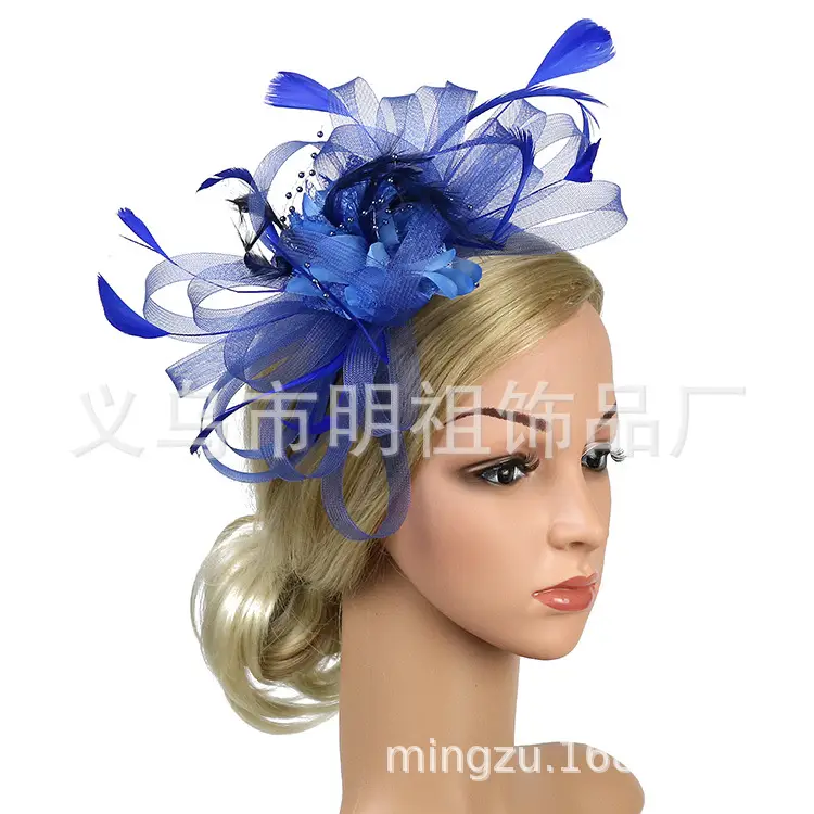 Blue Mesh Feather Hair Hoop for Women - Image 24