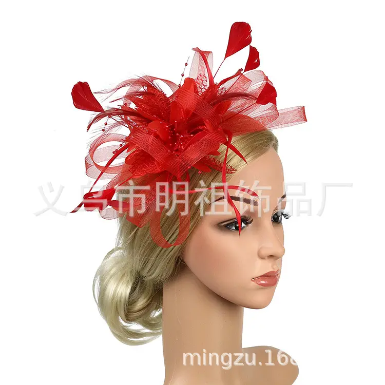 Blue Mesh Feather Hair Hoop for Women - Image 3