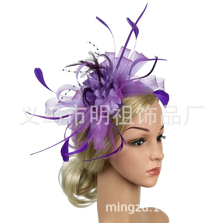 Blue Mesh Feather Hair Hoop for Women - Image 4