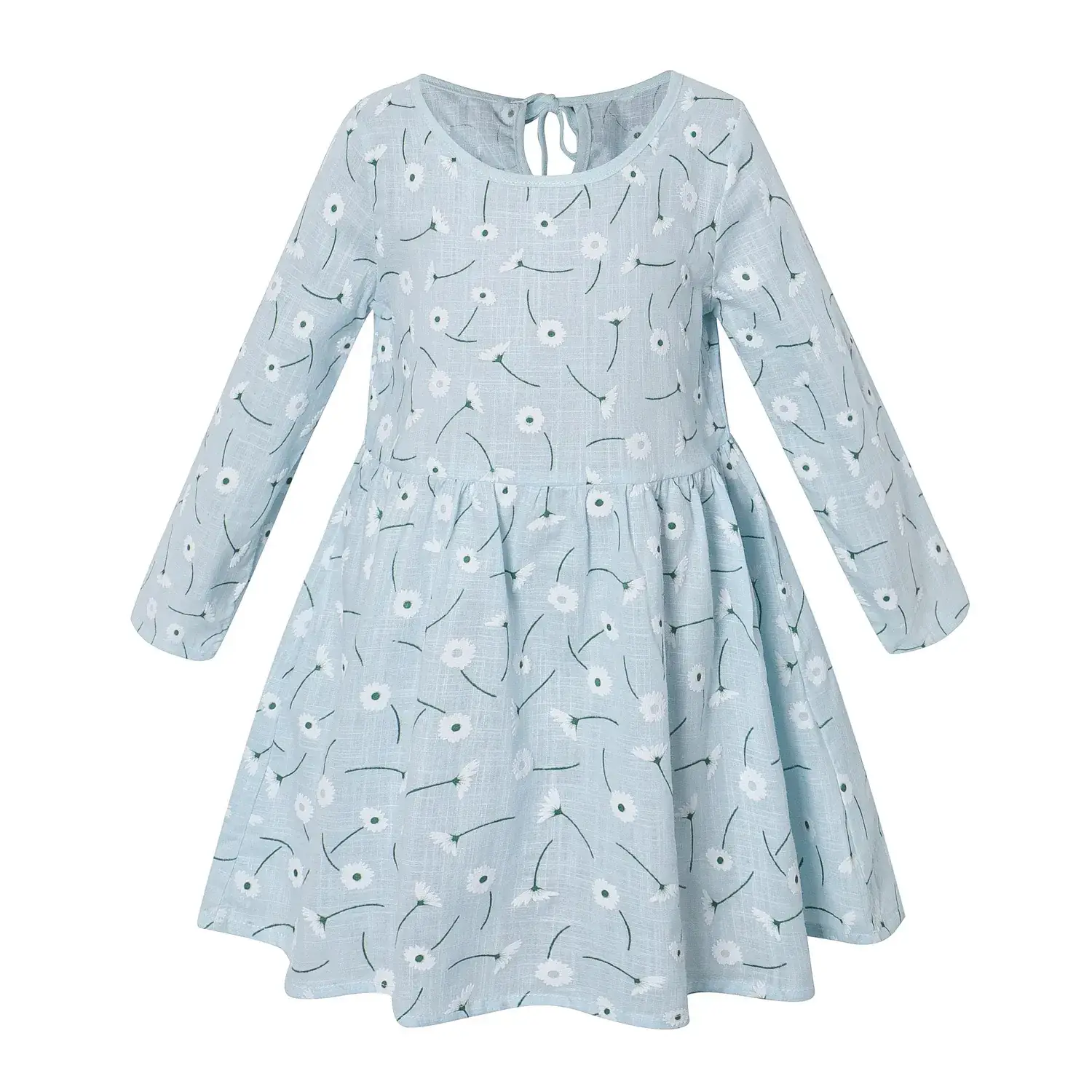 Pink Floral Long Sleeve Girls Dress Korean Style - Image 2