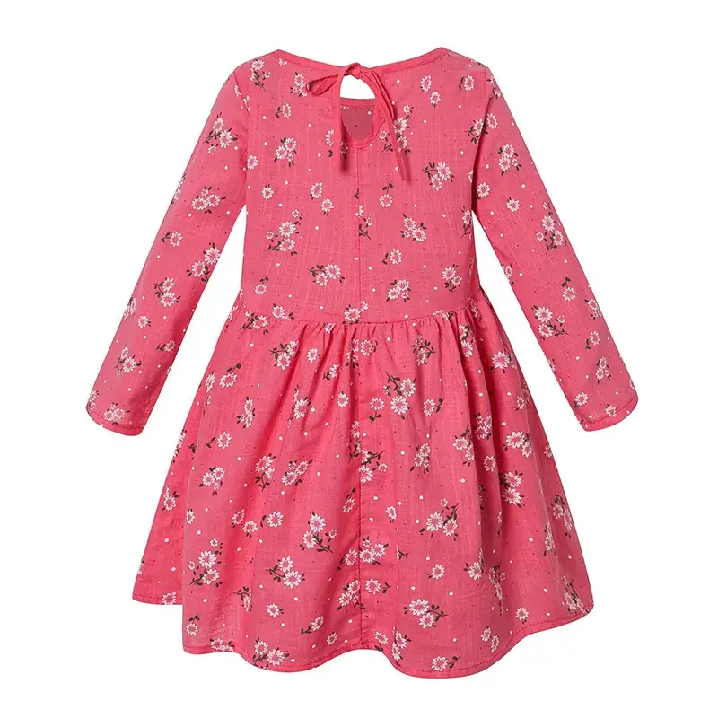 Pink Floral Long Sleeve Girls Dress Korean Style - Image 5