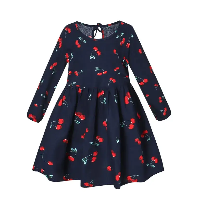 Pink Floral Long Sleeve Girls Dress Korean Style - Image 3