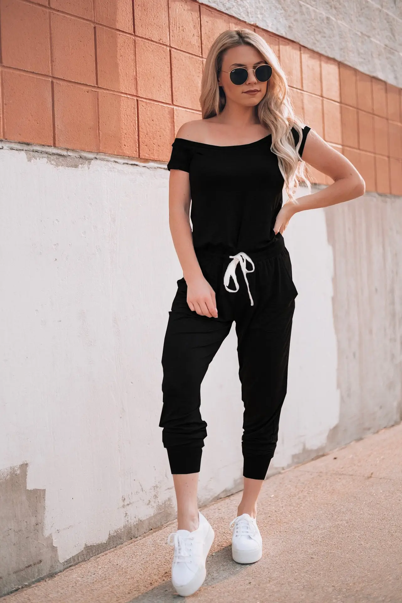 Off-Shoulder Grey Lace-Up Pants Set for Women — feature 27