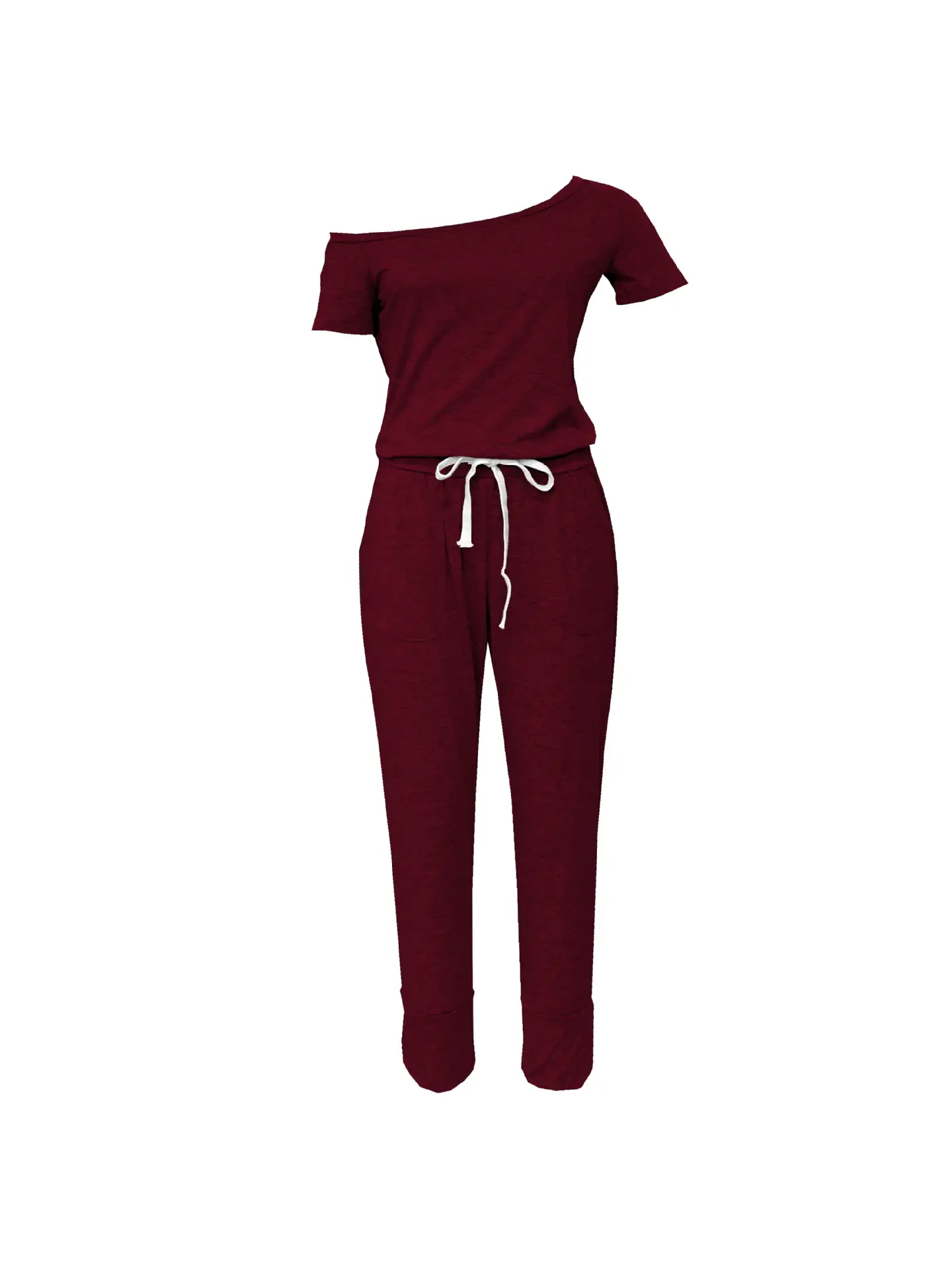 Off-Shoulder Grey Lace-Up Pants Set for Women — feature 37