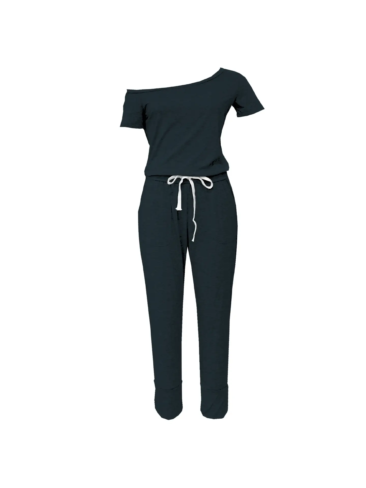 Off-Shoulder Grey Lace-Up Pants Set for Women — feature 41