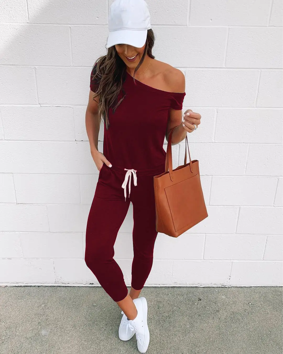 Off-Shoulder Grey Lace-Up Pants Set for Women - Image 2