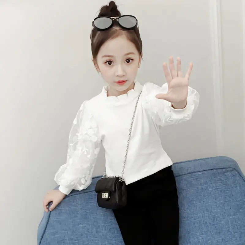 Girls Cotton Bubble Sleeve Shirt Large White Autumn 2025 - Image 4