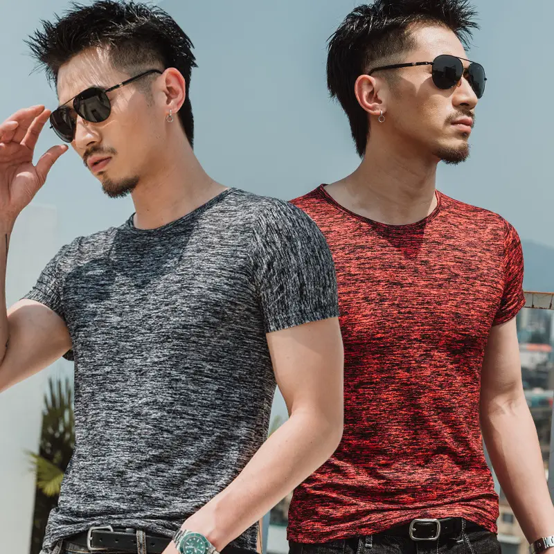 Men's 2025 Short Sleeve V-Neck T-Shirt Grey Marbled - Image 7