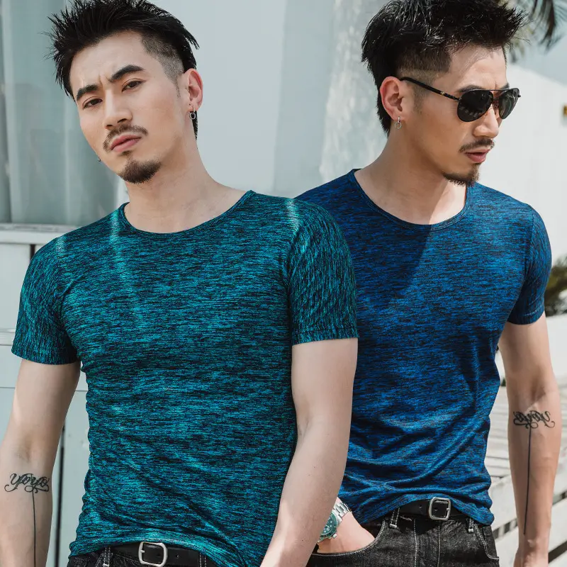 Men's 2025 Short Sleeve V-Neck T-Shirt Grey Marbled - Image 8