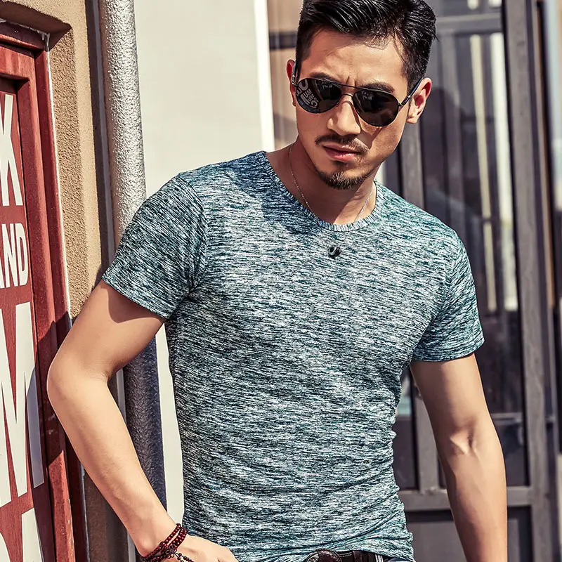 Men's 2025 Short Sleeve V-Neck T-Shirt Grey Marbled - Image 4