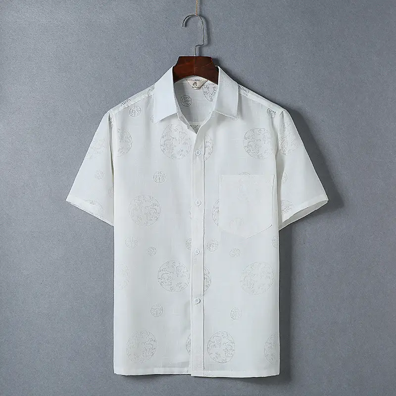 Men's White Embroidered Short Sleeve Tang Coat - Image 5