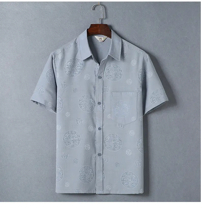 Men's White Embroidered Short Sleeve Tang Coat — feature 9