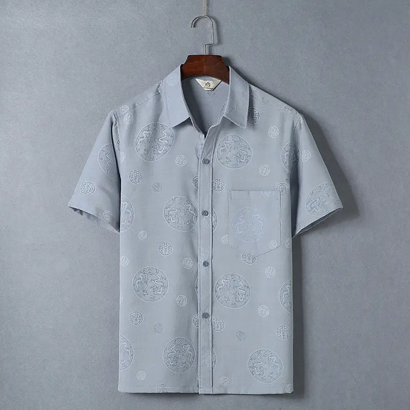 Men's White Embroidered Short Sleeve Tang Coat - Image 2
