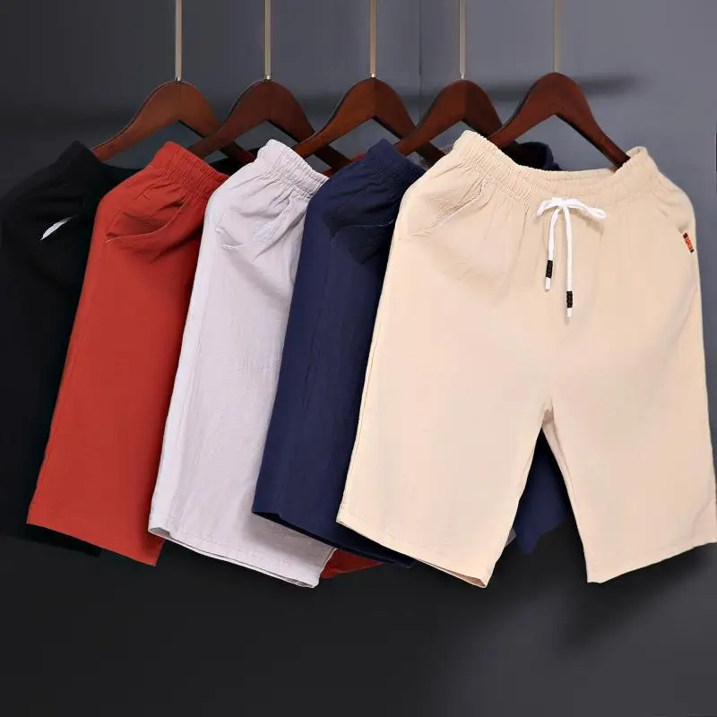 Men Cotton Drawstring Shorts Red Large - Image 9