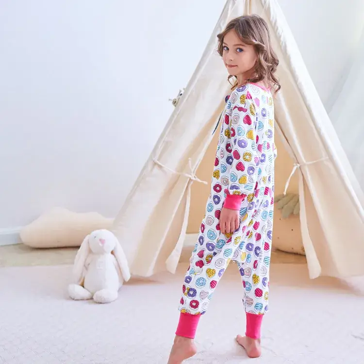 Children's Printed Cotton Pajamas Set Pink Leggings - Image 2