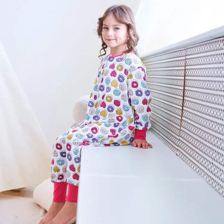 Children's Printed Cotton Pajamas Set Pink Leggings - Image 3