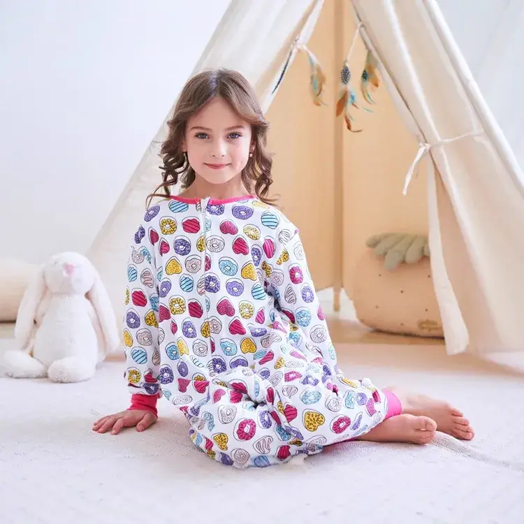 Children's Printed Cotton Pajamas Set Pink Leggings - Image 4