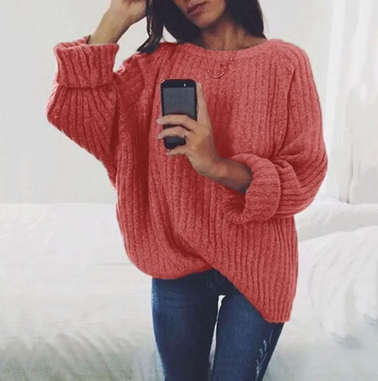 Women Pure Color Round Neck Top Sweater Pullover 2025 - Image 2