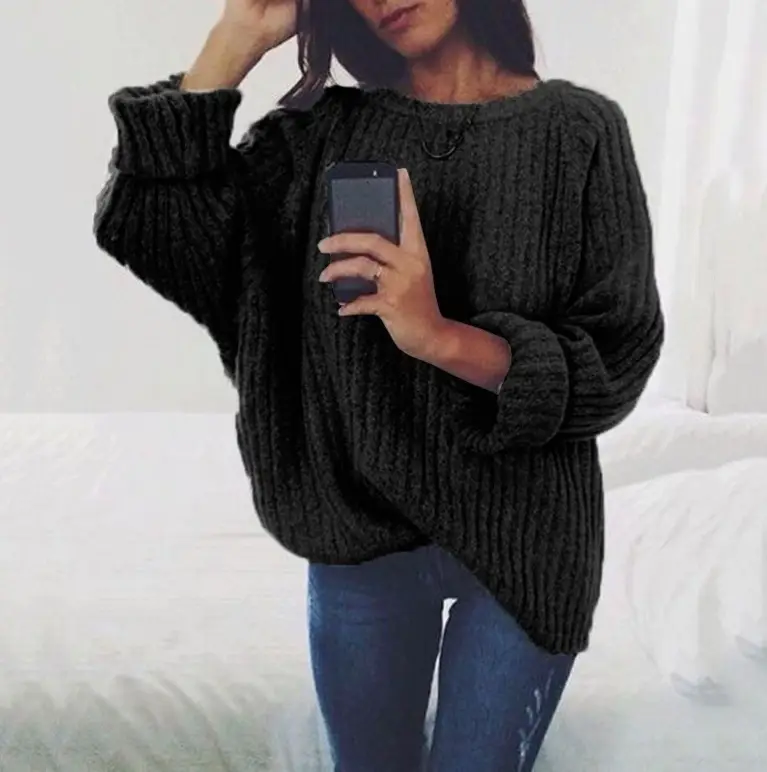 Women Pure Color Round Neck Top Sweater Pullover 2025 - Image 4