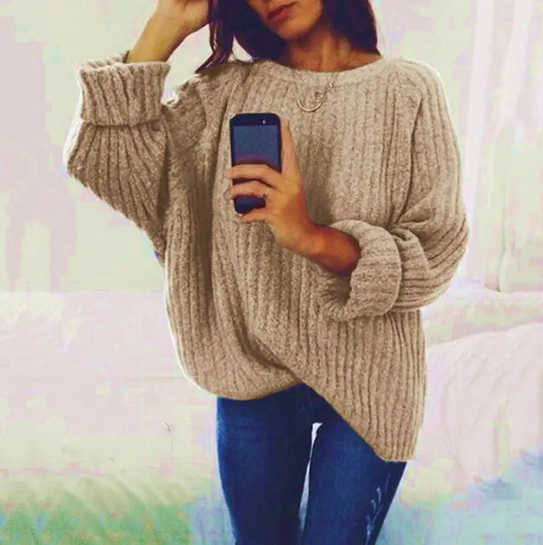 Women Pure Color Round Neck Top Sweater Pullover 2025 - Image 7