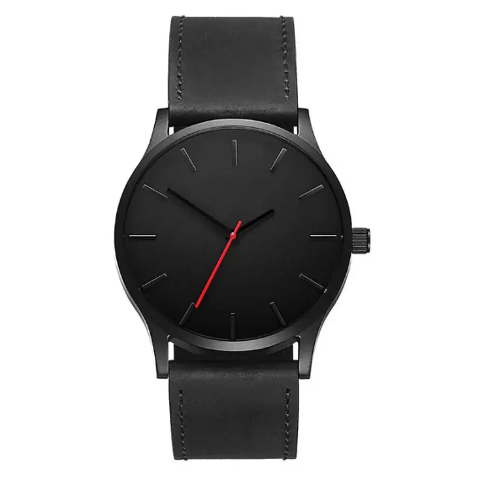 Men's Black Dial Quartz Watch with Tan Belt - Image 5