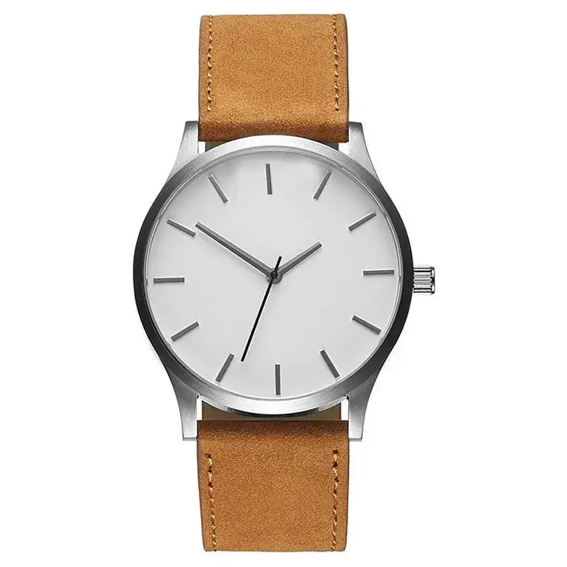 Men's Black Dial Quartz Watch with Tan Belt - Image 4