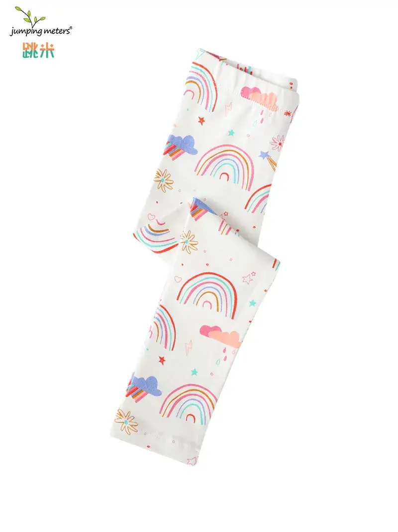 Girls Printed Rainbow Pants White Cotton Medium Small - Image 3