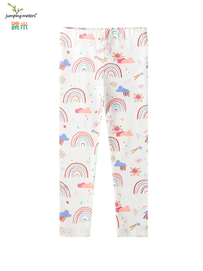 Girls Printed Rainbow Pants White Cotton Medium Small - Image 6