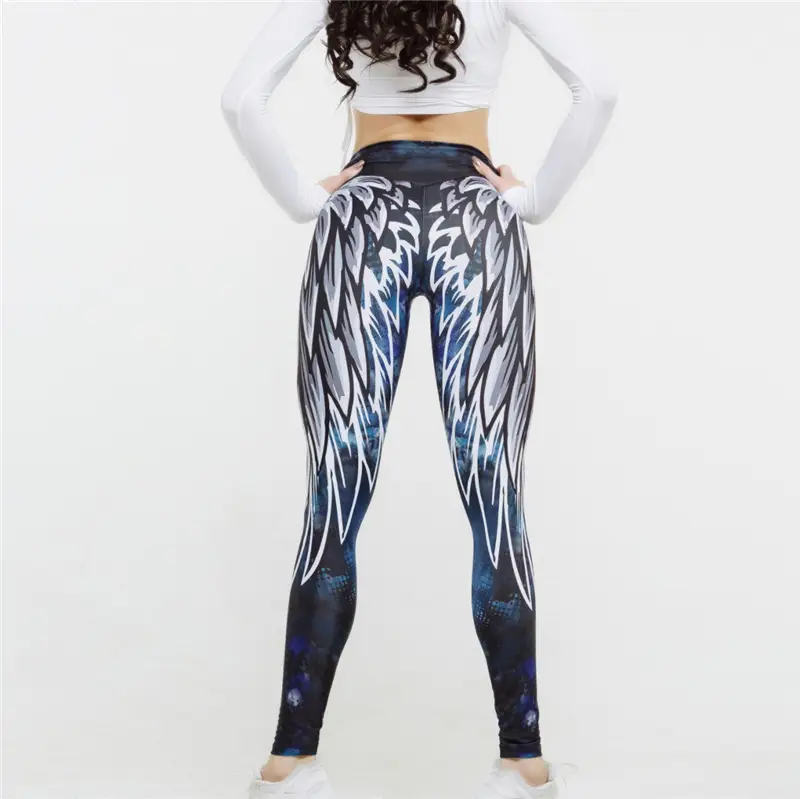 Cross-Border Digital Print Bare-Leg Angel Wings Yoga Gym Leggings - Image 3